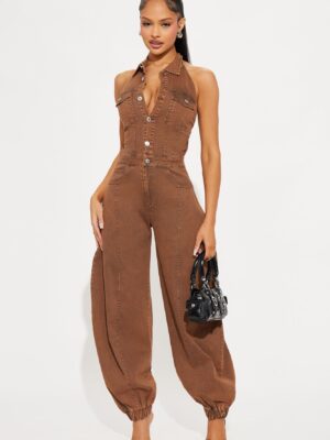 Jumpsuit in Chocolate 65% cotton
