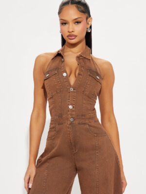 Jumpsuit in Chocolate 65% cotton