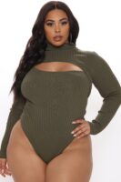Mock-Neck Bodysuit in Olive