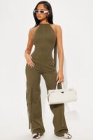 Wide-Leg Jumpsuit in Olive