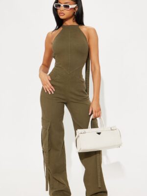Wide-Leg Jumpsuit in Olive