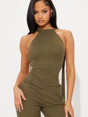 Wide-Leg Jumpsuit in Olive