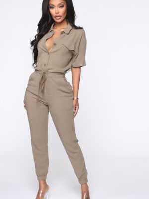 Linen Jumpsuit in Olive