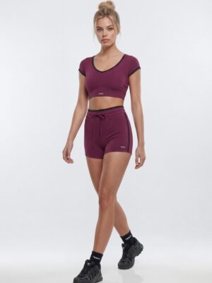 ProStretch™ Crop V-Neck Short Sleeve Sports Top - Merlot