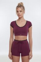 ProStretch™ Crop V-Neck Short Sleeve Sports Top - Merlot