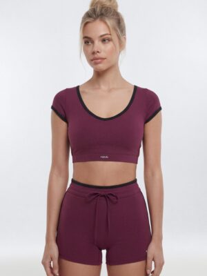 ProStretch™ Crop V-Neck Short Sleeve Sports Top - Merlot