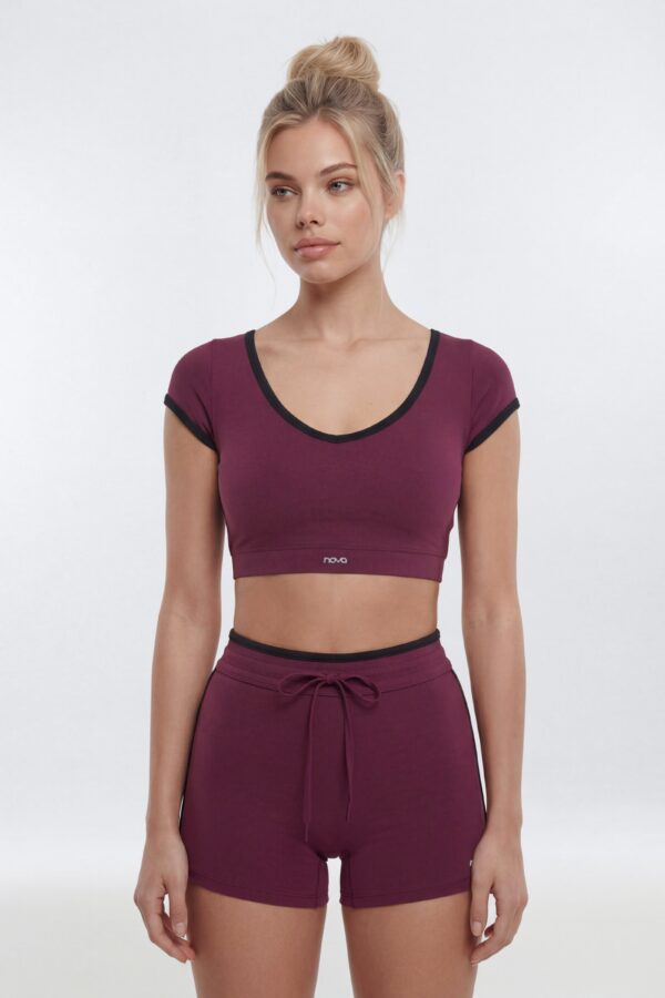 ProStretch™ Crop V-Neck Short Sleeve Sports Top - Merlot