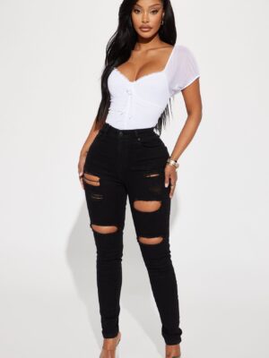 Decker Ripped High Rise Stretch Skinny Jeans - Black