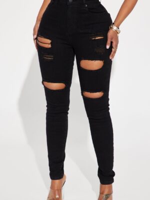 Decker Ripped High Rise Stretch Skinny Jeans - Black