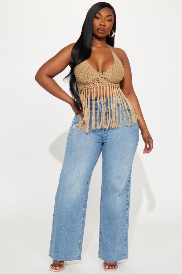 Vamos A La Playa Crochet Halter Top - Tan