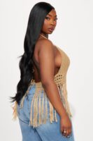 Vamos A La Playa Crochet Halter Top - Tan