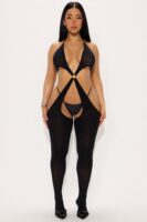 Your Biggest Temptation Cutout Jumpsuit Bodystocking - Black