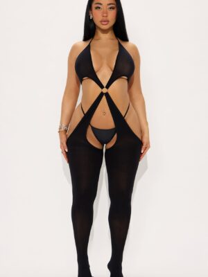 Your Biggest Temptation Cutout Jumpsuit Bodystocking - Black