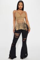 Vamos A La Playa Crochet Halter Top - Tan