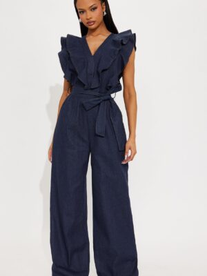 Denim V-Neck Jumpsuit
