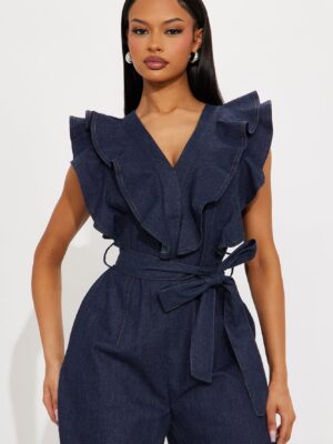 Denim V-Neck Jumpsuit