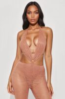 Nude V-Neck Jumpsuit