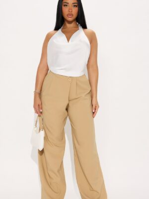 Taupe Cowl-Neck Jumpsuit