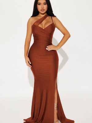Rust One-Shoulder Dress