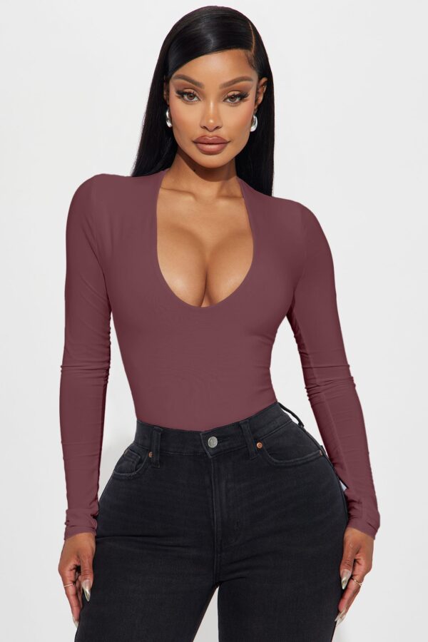 Wine V-Neck Bodysuit