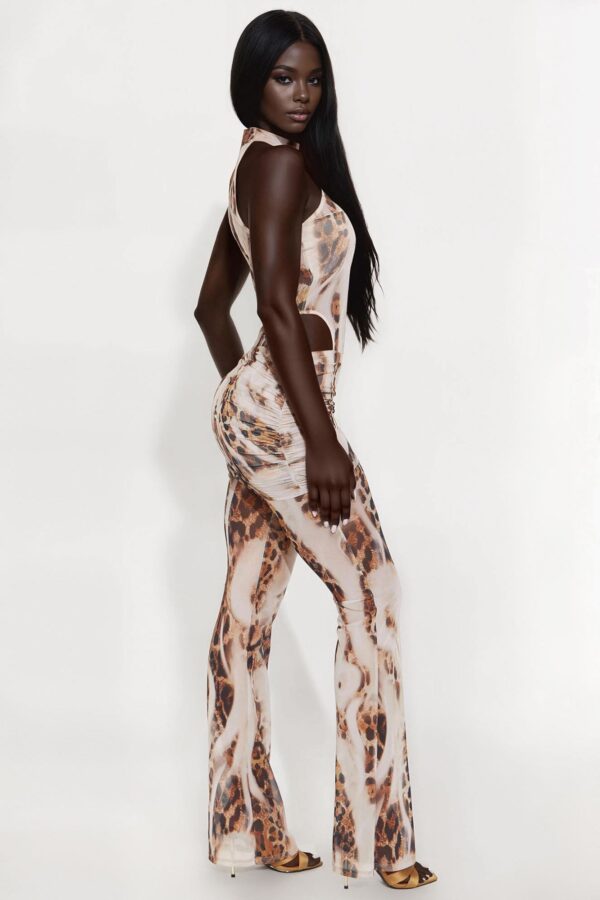 Taupe Mock-Neck Jumpsuit