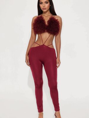Burgundy Jumpsuit with v-neck