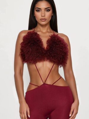 Burgundy Jumpsuit with v-neck