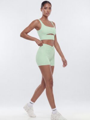 ButterSoft 4″ V Front Ruched Biker Shorts - Cool Mint