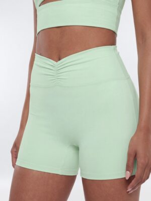 ButterSoft 4″ V Front Ruched Biker Shorts - Cool Mint
