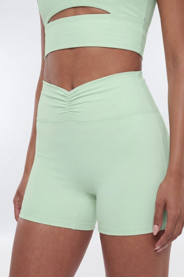 ButterSoft 4″ V Front Ruched Biker Shorts - Cool Mint