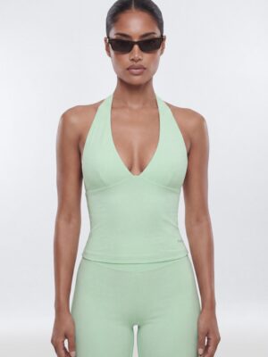 ProStretch™ V Neck Sports Halter Top - Cool Mint