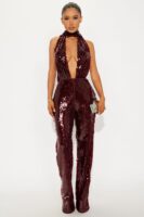V-Neck Jumpsuit in Burgundy