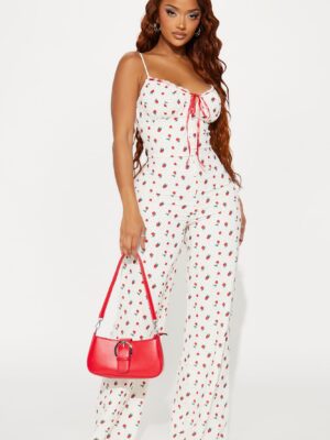Red V-Neck Jumpsuit