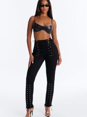 Lexi Lace Up Skinny Pant - Black