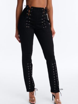 Lexi Lace Up Skinny Pant - Black