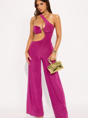 Your Crush One Shoulder Wide Leg Jumpsuit - Magenta
