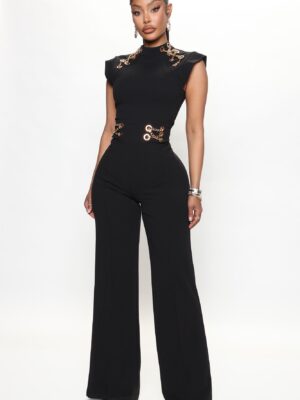 Black Mock-Neck Jumpsuit