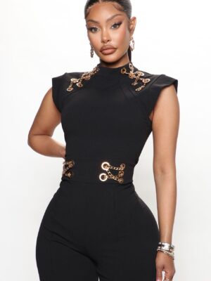 Black Mock-Neck Jumpsuit