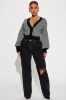 V-Neck Cardigan in Black and White