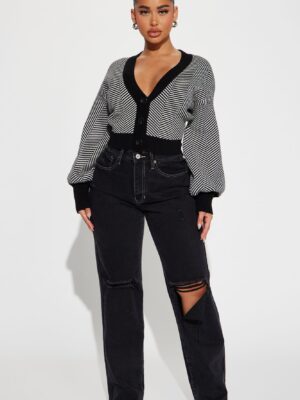V-Neck Cardigan in Black and White