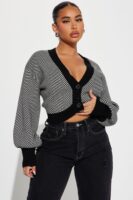 V-Neck Cardigan in Black and White