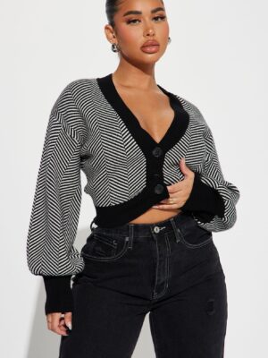 V-Neck Cardigan in Black and White