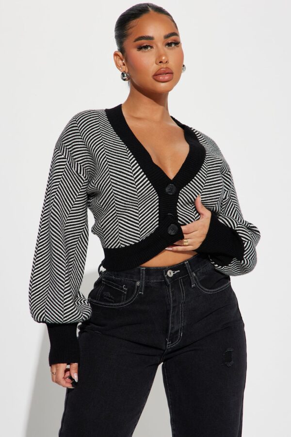 V-Neck Cardigan in Black and White