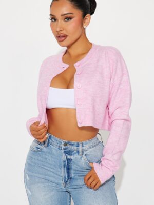 Pink Cropped Cardigan