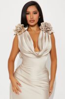 Taupe Cowl-Neck Dress