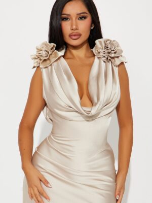 Taupe Cowl-Neck Dress