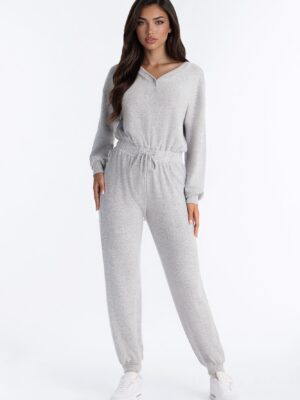 V-Neck Jumpsuit in Heather Grey