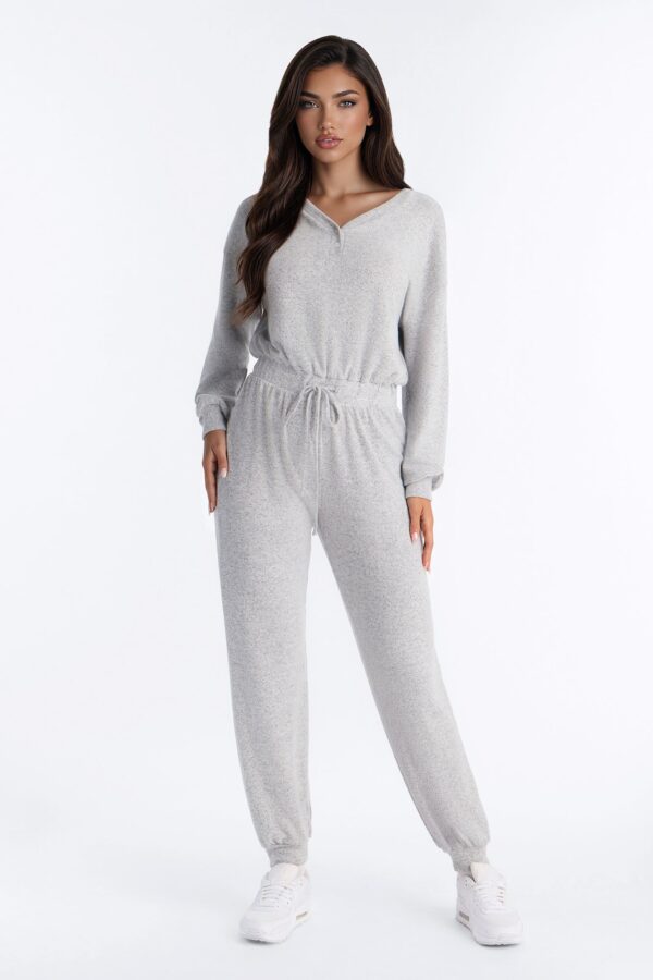V-Neck Jumpsuit in Heather Grey