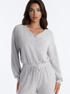 V-Neck Jumpsuit in Heather Grey