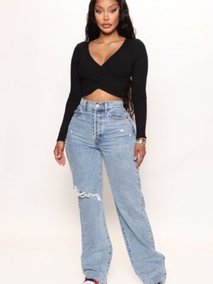 Topanga 90's Ripped Straight Leg Jeans - Medium Wash